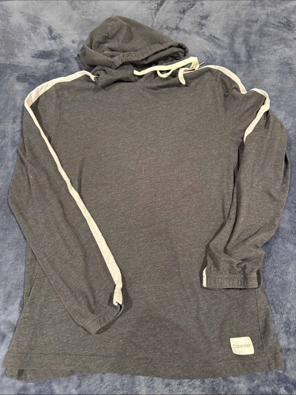 Calvin Klein Men’s Charcoal Gray Hooded Pullover with Cream Trim